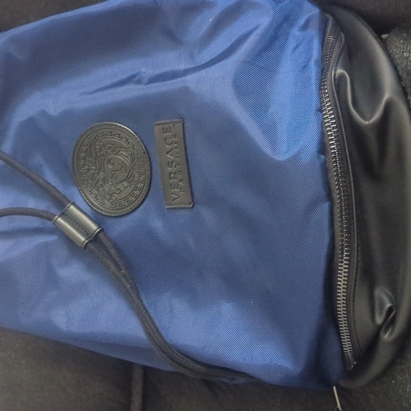 NEW Versace Backpack Navy Blue Drawstring Perfume Bucket Bag